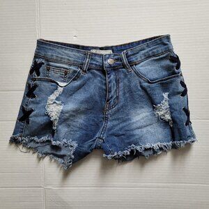 True Gypsy shorts cut off blue cotton denim jean Western distressed cowgirl boho